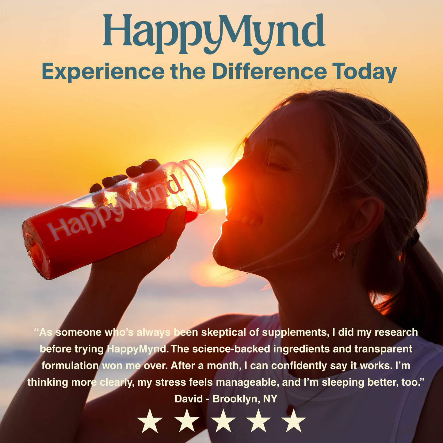 HappyMynd - All-in-One Essential Daily Nutrition for Your Brain and Mind - Stress, Mood, Cortisol, Clarity and Focus