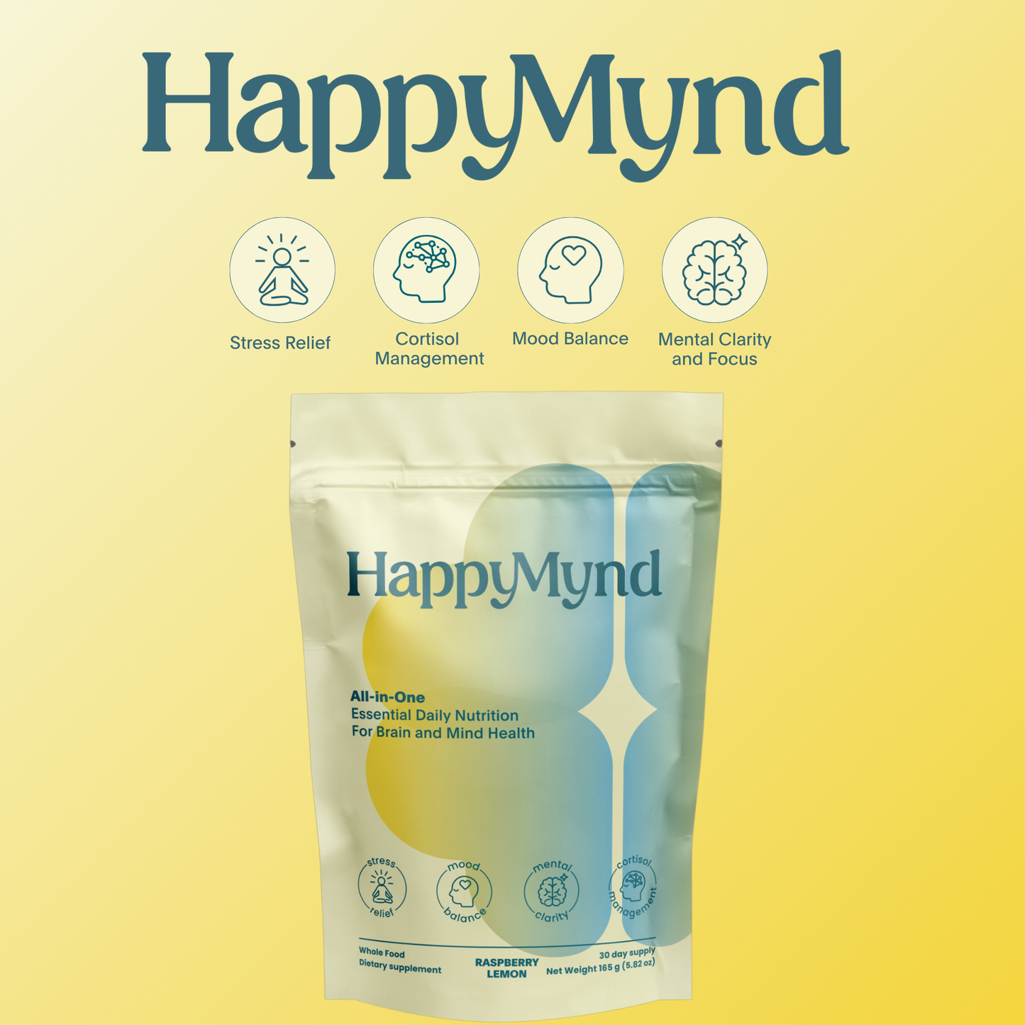 HappyMynd - All-in-One Essential Daily Nutrition for Your Brain and Mind  - Stress, Mood, Cortisol, Clarity and Focus