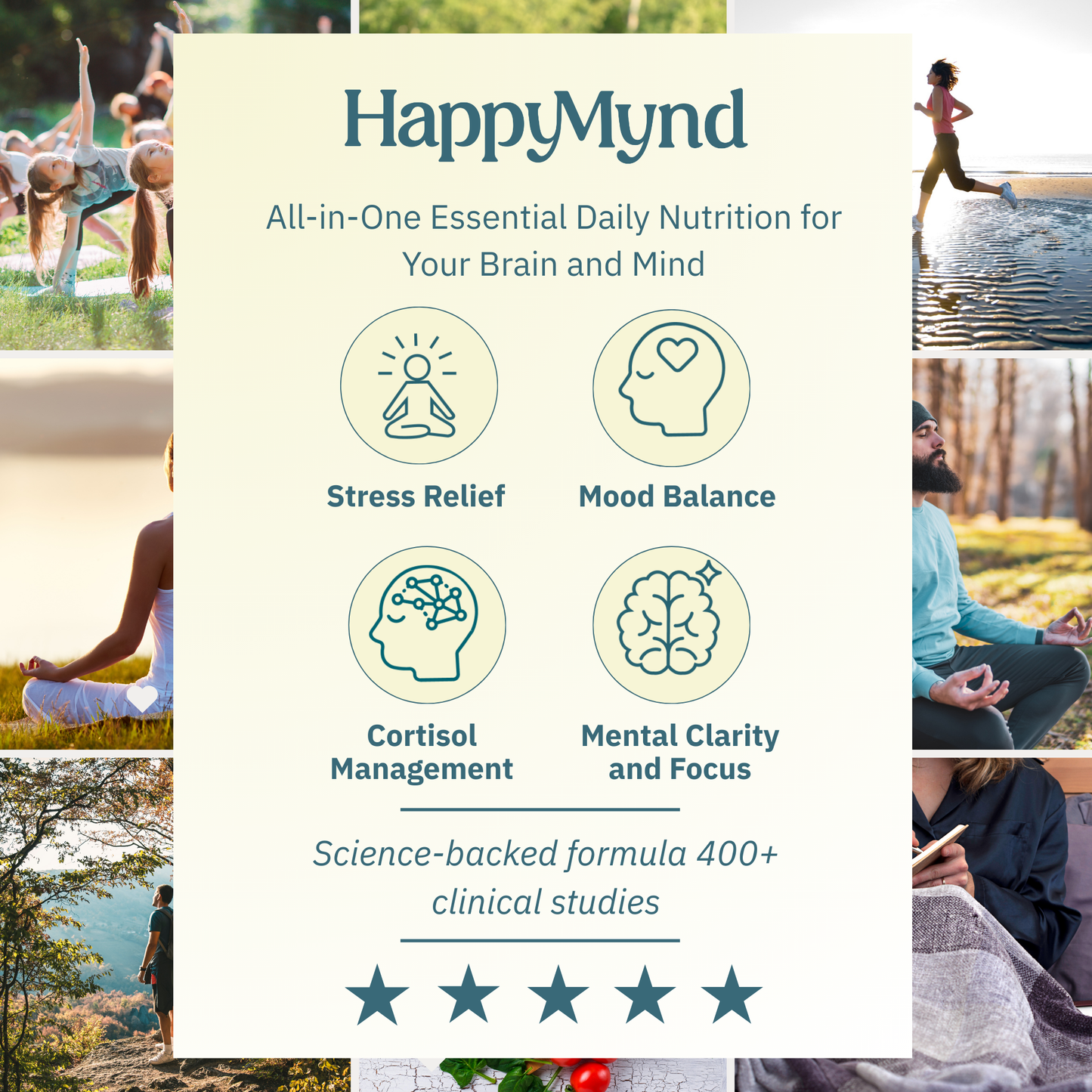 HappyMynd - All-in-One Essential Daily Nutrition for Your Brain and Mind  - Stress, Mood, Cortisol, Clarity and Focus