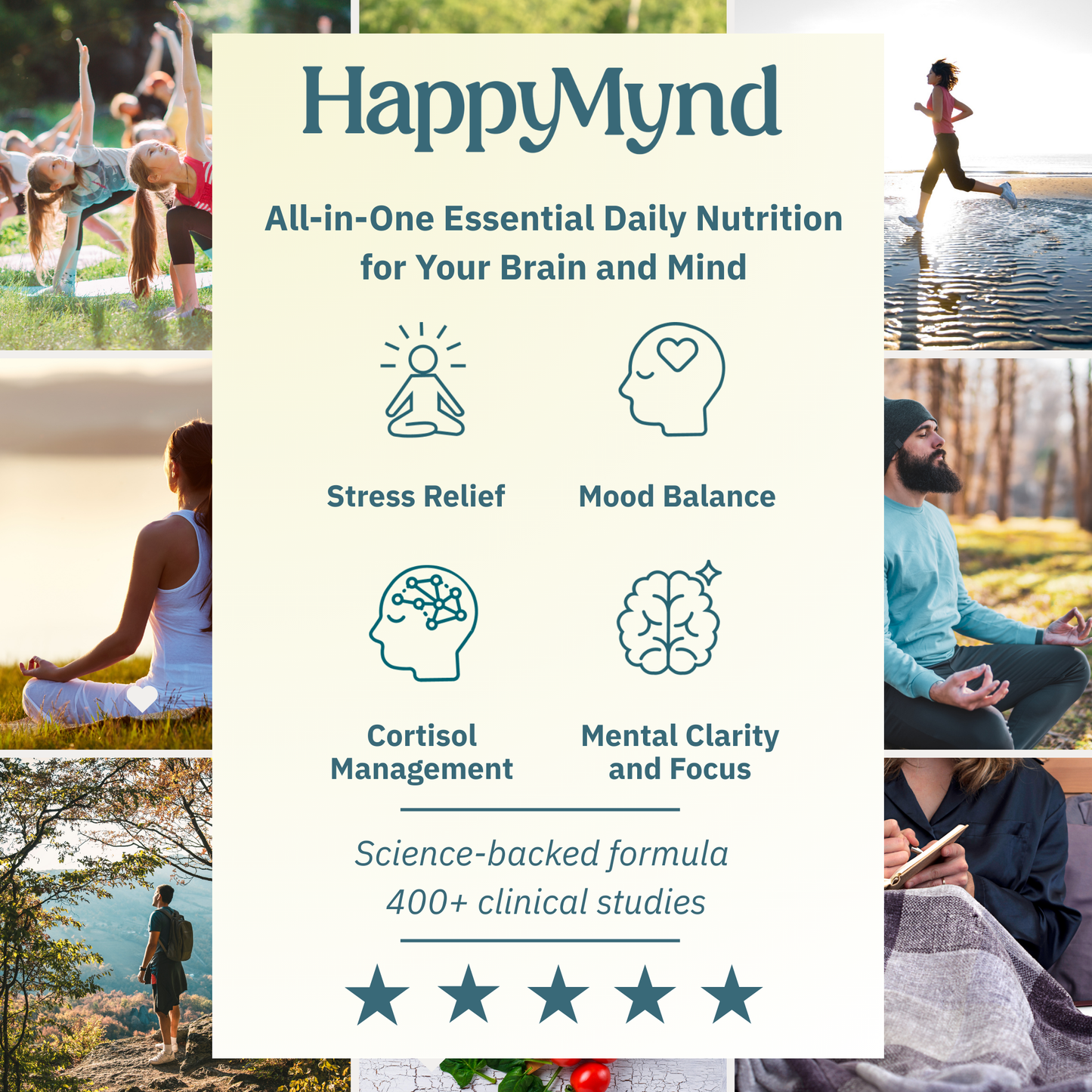 HappyMynd - All-in-One Essential Daily Nutrition for Your Brain and Mind  - Stress, Mood, Cortisol, Clarity and Focus