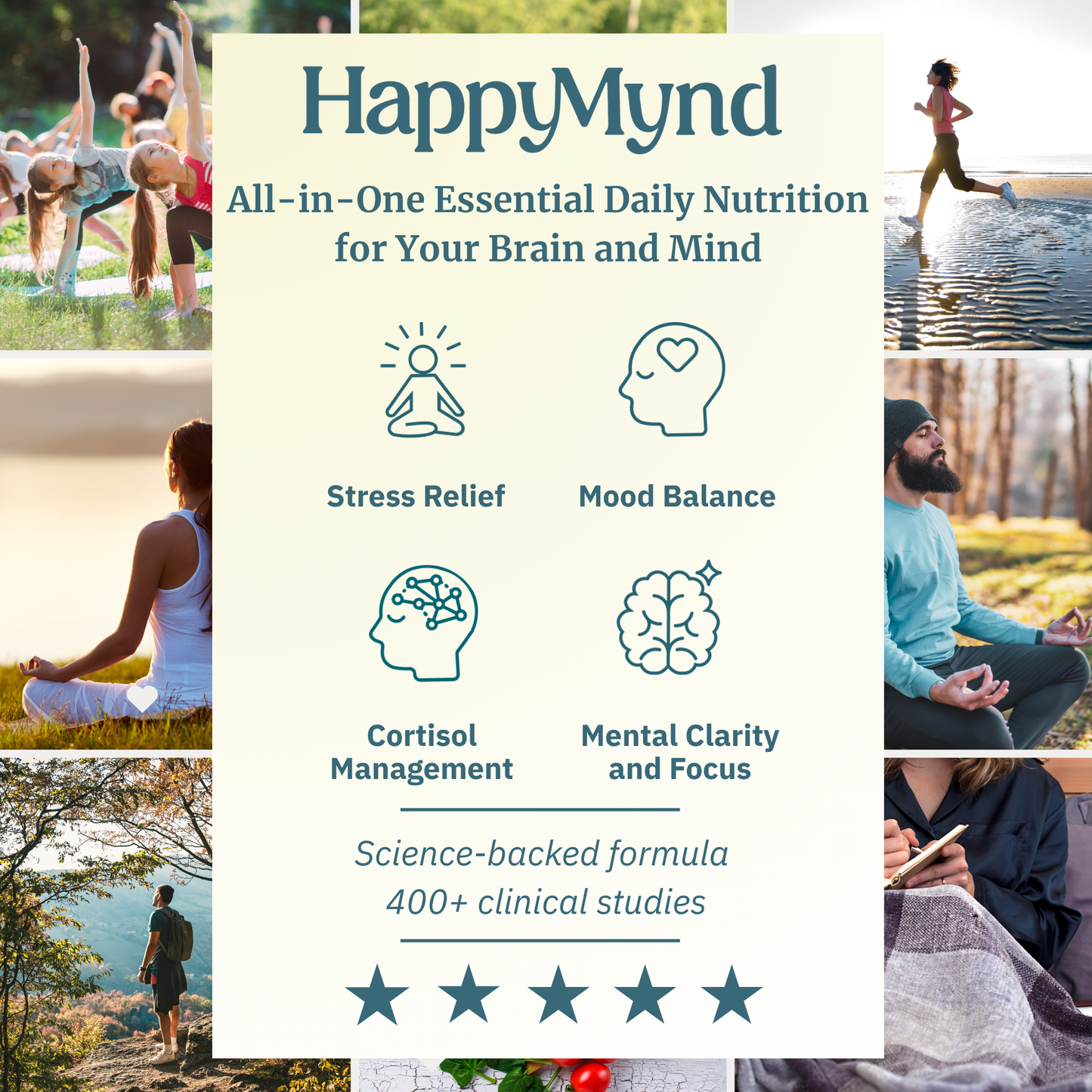 HappyMynd - All-in-One Essential Daily Nutrition for Your Brain and Mind  - Stress, Mood, Cortisol, Clarity and Focus
